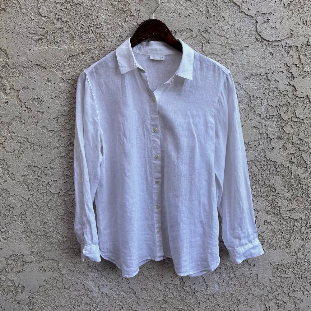 J. Jill Love Linen White Button Front Linen Shirt Size XS